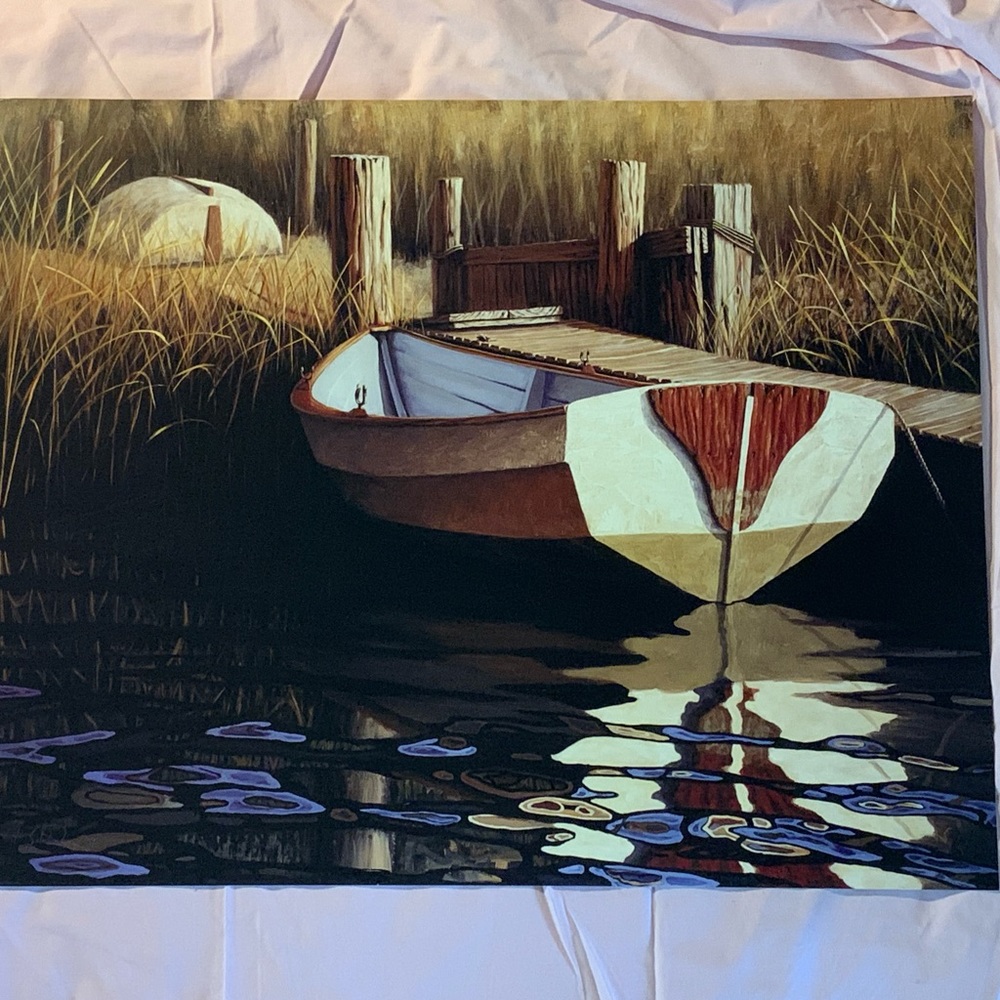 THE RIVER BOAT by Karl Soderlund 28 x 22 Dock Lake Cabin Lodge